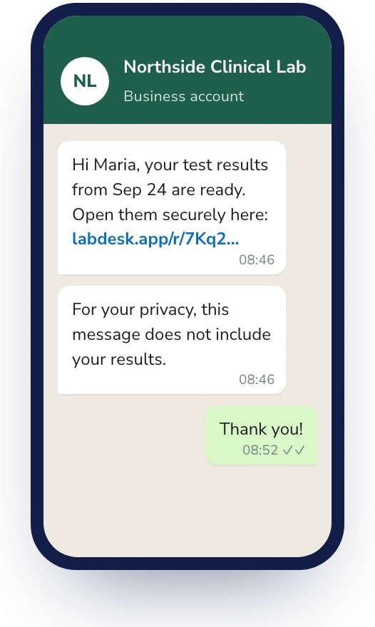 Lab Desk: A secure link, right in their chat.