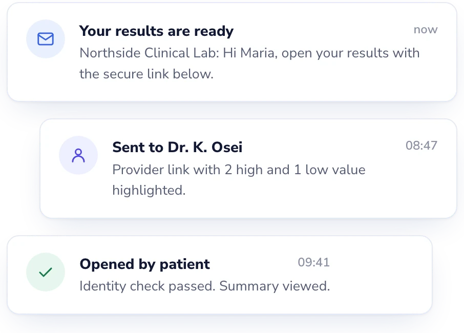 Lab Desk: Results reach patients and doctors the moment you release them.
