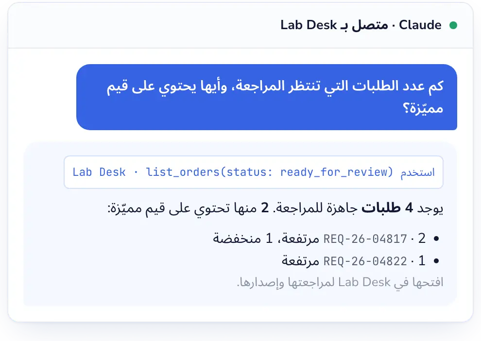 Lab Desk: اسأل Claude أو ChatGPT عن أداء مختبرك.